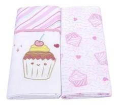 Cueiros Flanelados com bordados 2 unid (rosa)