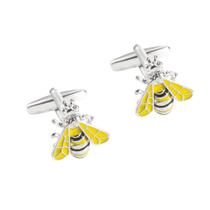 Cuff Links Bee Design para homens, esmalte amarelo, banhado a prata Cuff Links Bee Design para homens, esmalte amarelo, banhado a prata