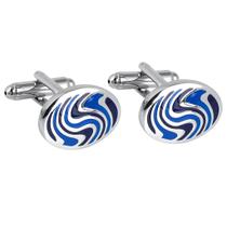 Cuff Links Blue Swirl Esmalte para homens com design oval de 20 mm x 15 mm