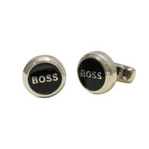 Cuff Links BOSS em liga prateada redonda esmaltada preta para homens