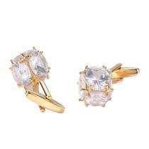 Cuff Links de luxo banhados a ouro para homens com zircônia cúbica transparente Cuff Links de luxo banhados a ouro para homens com zircônia cúbica transparente