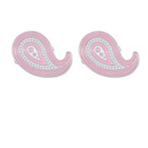 Cuff Links, elegante esmalte Paisley para homens, rosa e branco