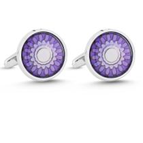 Cuff Links, esmalte floral roxo para homens, padrão redondo