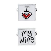 Cuff Links I Love My Wife, esmalte masculino, quadrado branco