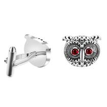 Cuff Links Owl banhado a prata com olhos vermelhos para homens Cuff Links Owl banhado a prata com olhos vermelhos para homens