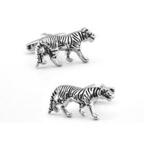 Cuff Links Tiger Animal para homens em liga prateada