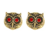 Cuff Links Vintage Owl em liga dourada com olhos de cristal vermelho Cuff Links Vintage Owl em liga dourada com olhos de cristal vermelho