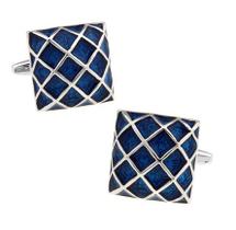 Cufflinks Classic Square Blue Esmalte Grid para homens