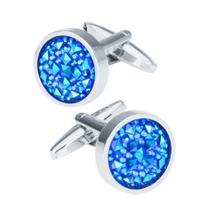 Cufflinks Ele Round Blue Sparkling Satellite Stone para homens