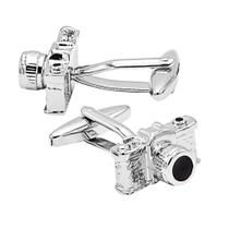 Cufflinks em forma de câmera com acabamento prateado em latão Cufflinks em forma de câmera com acabamento prateado em latão