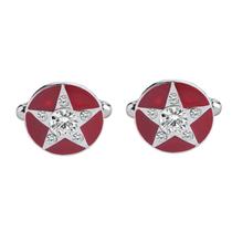 Cufflinks, esmalte estelar vermelho e branco com strass para homens Cufflinks, esmalte estelar vermelho e branco com strass para homens