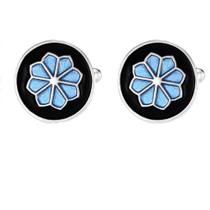 Cufflinks, esmalte floral azul para homens, design redondo com prata Cufflinks, esmalte floral azul para homens, design redondo com prata