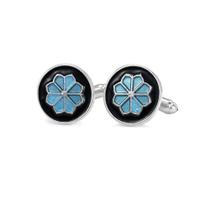 Cufflinks, esmalte floral azul para homens, design redondo elegante Cufflinks, esmalte floral azul para homens, design redondo elegante