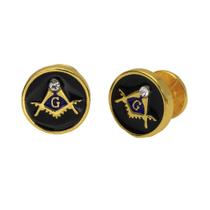 Cufflinks, esmalte preto redondo maçônico com ouro para homens Cufflinks, esmalte preto redondo maçônico com ouro para homens