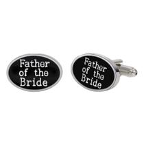 Cufflinks Father of the Bride, esmalte preto oval para homens Cufflinks Father of the Bride, esmalte preto oval para homens