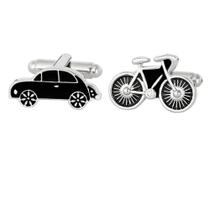 Cufflinks Fun Car and Bicycle para homens em preto e prata Cufflinks Fun Car and Bicycle para homens em preto e prata