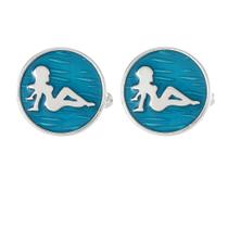 Cufflinks genéricos com tema de praia para homens Metal Blue Ocean