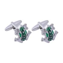 Cufflinks Green Frog Design para homens em liga de prata Cufflinks Green Frog Design para homens em liga de prata