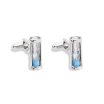 Cufflinks Hourglass Sand Timer Blue Crystal para homens