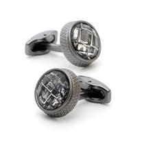 Cufflinks Modern Gunmetal Grey Redondos com Cristal Quadrado para Homens Cufflinks Modern Gunmetal Grey Redondos com Cristal Quadrado para Homens