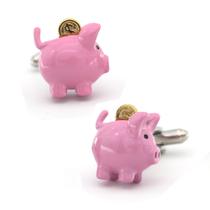 Cufflinks Pink Piggy Bank Design para homens em cobre Cufflinks Pink Piggy Bank Design para homens em cobre