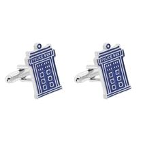 Cufflinks Police Box Design azul para homens, liga prateada Cufflinks Police Box Design azul para homens, liga prateada