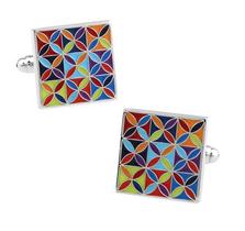 Cufflinks, quadrado de esmalte colorido para homens, almofada floral artística Cufflinks, quadrado de esmalte colorido para homens, almofada floral artística