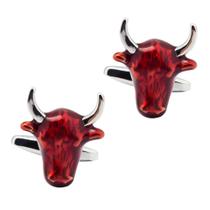 Cufflinks Red Bull Head para homens, esmalte e prata Cufflinks Red Bull Head para homens, esmalte e prata