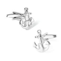 Cufflinks Sailor Anchor para homens, polido banhado a prata Cufflinks Sailor Anchor para homens, polido banhado a prata