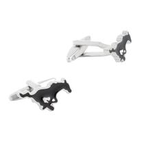 Cufflinks Silver Horse para homens, design elegante de cavalo com preto
