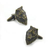 Cufflinks Vintage Wolf Head para homens em latão antigo