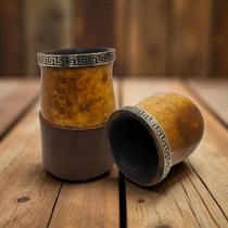 Cuia Bago de Touro de Prongo Natural Artesanal Alpaca Maciça & Suporte de Couro