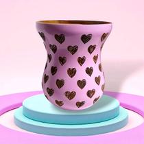 Cuia Chimarrão/ madeira imbuia / gravado a laser 360/ Corações / rosa claro