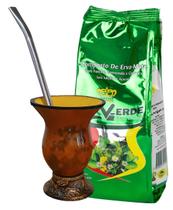 Cuia Chimarrão Tradicional Porongo + Bomba Inox + Erva Mate