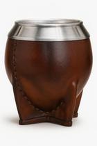 Cuia Chimarrão Uruguaia em Material Animal Natural com Suporte e Bocal Aberto Marrom