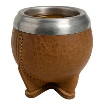 Cuia Chimarrão Uruguaia Marrom Claro Material Animal Legítimo e Suporte Bocal Aberto