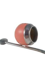 *Cuia de Porongo - Coquinho - Sem Pé - Revestida couro rosa