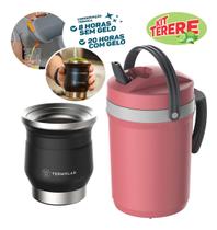 Cuia Térmica Inox Preto 250ml + Jarra 2,5L Rosa Fliptop Suco Cuia Térmica Inox Preto 250ml + Jarra 2,5L Rosa Fliptop Suco