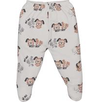 Culote Com Pé Bebê Menino Suedine Marfim Hugo Cachorrinho