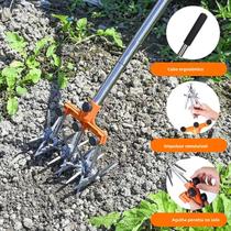 Cultivador Manual Rotativo Com Cabo Ajustável, Dentes De Aço Inoxidável, Enxada De Jardim Para