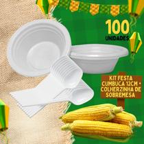 Cumbuca 12cm branco 100 unid colherzinha sobremesa 100 unid, kit para festa junina