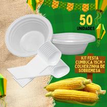 Cumbuca 15cm branco 50 unid colherzinha sobremesa 50 unid, kit para festa junina