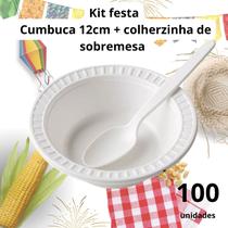 Cumbuca de 12cm com 100 unid e colherzinha de sobremesa com 100 unid