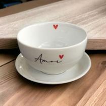 Cumbuca Tijela Pires Porcelana Branca Decorada Palavra Amor Coracao Cozinha Decoração