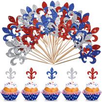 Cupcake Toppers Pasimy Fleur De Lis Glitter Vermelho Branco Azul x48