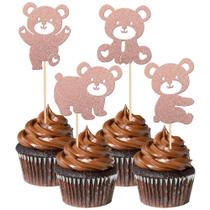 Cupcake Toppers ZHUOWEISM, 24 peças, urso de chá de bebê, ouro rosa Cupcake Toppers ZHUOWEISM, 24 peças, urso de chá de bebê, ouro rosa
