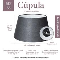 Cúpula Clássica Abajur luminária Grande 30x40x23cm de tecido algodão soquete Nacional Ref 33 Cor bege, branco e Preto