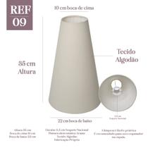 Cúpula Clássica cone 35x10x22cm Cone Tecido Algodão soquete nacional cor Bege Ref 09