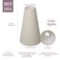 Cúpula Clássica Cone 39x13x29cm em Tecido Algodão Soquete Nacional cor bege Ref 09A