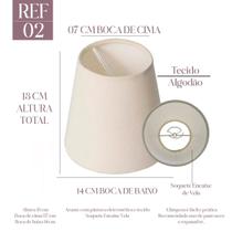 Cúpula Clássica Cônica Pequena 13x7x14cm de Tecido Algodão REF 02 Cor bege, Preta ou branca Para Abajur ou lustres